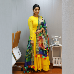Haldi Special Yellow Color Full Stitched South Indian Anarkali Gown